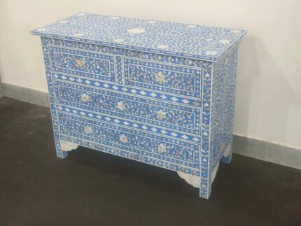 BLUE MOP CHEST OF DRAWERS WITH FLORAL DESIGN